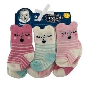 NWT Gerber Baby Pink Blue Wiggle Proof Stay On Socks Size 0-6 Months